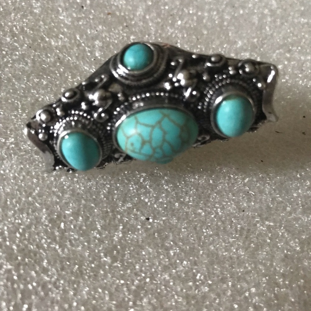Turquoise Stone Silver-Tone Statement Ring - Blue - image 2